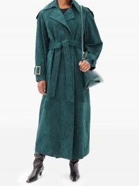 KHAITE Libby suede trench coat | luxe green tie waist coats