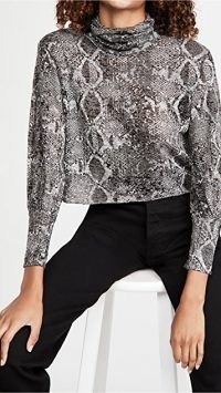 LNA Burnout Balloon Sleeve Top Charcoal Python