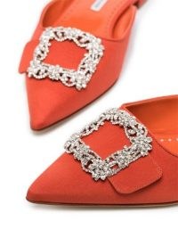 Manolo Blahnik Maysale buckle-toe mules ~ orange open back point toe flats