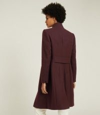 REISS MARCIE WOOL BLEND MID LENGTH COAT BERRY ~ smart slim fitting winter coats ~ deep rich shades for winter outerwear