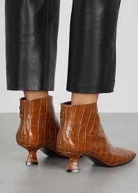 MERCEDES CASTILLO Valerie 50 crocodile-effect ankle boots / brown croc embossed pointed toe booties