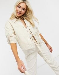 Miss Selfridge cotton shacket with tortoise buttons in cream ~ casual lightweight jackets ~ shackets with style