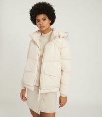 REISS PAIGE PADDED JACKET WITH REMOVABLE HOOD CREAM ~ casual winter jackets