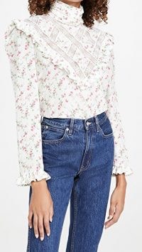 Philosophy di Lorenzo Serafini Floral High Neck Blouse fantasy print white / victorian style blouses