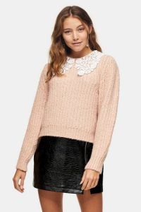 TOPSHOP Pink Crochet Collar Jumper / floral collars / jumpers / knitwear