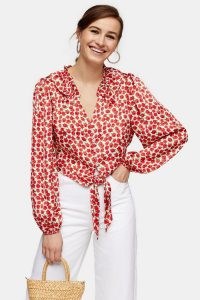 TOPSHOP Pink Rose Frill Tie Blouse / floral blouses