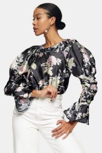 TOPSHOP Pink Taffeta Sleeve Drama Blouse / romantic style floral blouses