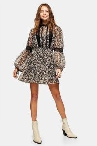 TOPSHOP Print Lace Trim Mini Dress / feminine semi sheer floral dresses