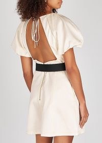 REBECCA VALLANCE Winona ivory satin mini dress | opend back detail | puff ball sleeve dresses