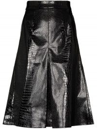 SHUSHU/TONG croc effect midi skirt ~ inverted front pleat skirts ~ crocodile embossed clothing