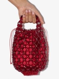 Simone Rocha red beaded mini tote bag ~ small bead embellished drawstring bags