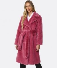 STAND Faustine Faux Fur Coat ~ pink belted winter coats