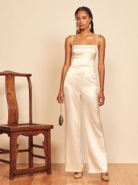 REFORMATION Stormy Jumpsuit Ivory ~ silk spaghetti strap jumpsuits ~ luxe evening wear