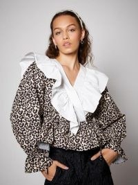 SISTER JANE Quickstep Ruffle Wrap Top / ruffled leopard print tops / statement ruffles