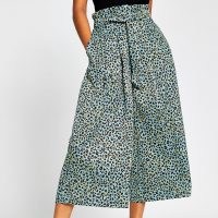 RIVER ISLAND Turquoise leopard print tie culottes / cropped wide leg trousers