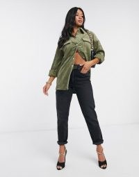 Vero Moda Petite cord shacket in khaki ~ green corduroy shackets