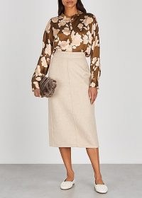 VINCE Oatmeal wool-blend midi skirt ~ neutral slim skirts