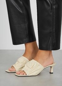 WANDLER Ava 50 ivory leather mules / ruched mule sandals