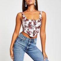 River Island White floral print sleeveless crop corset top