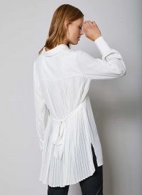 MINT VELVET White Pleated Long Shirt | back tie detail shirts