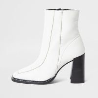 RIVER ISLAND White square toe leather boots ~ block heel ankle boot