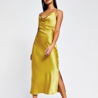 RIVER ISLAND Yellow sleeveless cowl midi dress with trim ~ slip dresses ~ party glamour