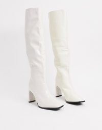 Z_Code_Z Amari vegan square toe knee boots in white ~ slim block heels ~ squared off toes