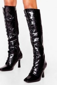 NASTY GAL A Little Tied Up Croc Knee High Boots