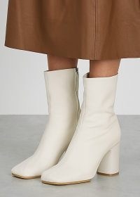 ACNE STUDIOS 85 ecru leather ankle boots ~ square toe block heel boots