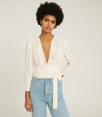 REISS ALENA PLUNGE BUTTON DETAIL BLOUSE IVORY