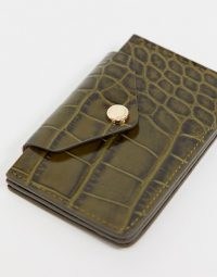 & Other Stories leather card holder in khaki croc ~ green card holders ~ crocodile effect accessories