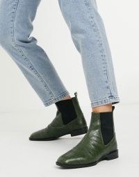 ASOS DESIGN Alyssa leather chelsea boots in green croc ~ crocodile effect footwear