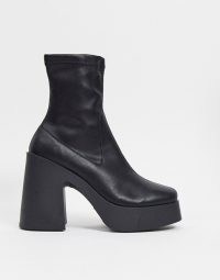 ASOS DESIGN Elsie high heeled sock boot in black pu ~ chunky platform boots