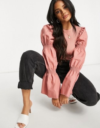 ASOS DESIGN jumper with puff sleeve detail in dusky pink