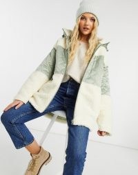 ASOS DESIGN quilted fleece puffer jacket in sage and cream ~ winter jackets