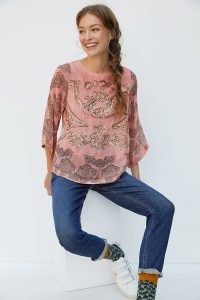 Ignacia Sequined Blouse in Peach at Anthropologie ~ sequin embellished blouses