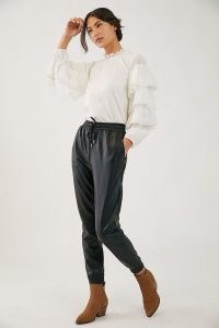 Avec Les Filles Faisa Faux Leather Joggers / black cuff hem jogging bottoms