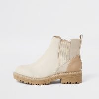 RIVER ISLAND Beige round toe chelsea boot ~ neutral chunky heel boots