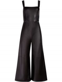 Alice+Olivia Avelina jumpsuit – sleeveless vegan leather wide leg jumpsuits – faux fabric – cropped leg