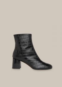 WHISTLES ELORA CROC BLOCK HEEL BOOT / black crocodile effect leather boots