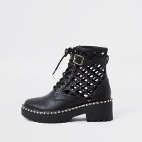 RIVER ISLAND Black lazer cut ankle boot ~ chunky cut-out boots