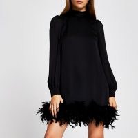 RIVER ISLAND Black long sleeve feather swing mini dress ~ lbd ~ party dresses