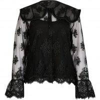 RIVER ISLAND Black long sleeve lace collar top ~ semi sheer tops ~ romantic style fashion