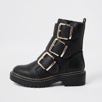 RIVER ISLAND Black PU buckle high boots ~ buckled boots