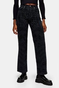 TOPSHOP Black Warp Print 90s Straight Jeans – printed denim