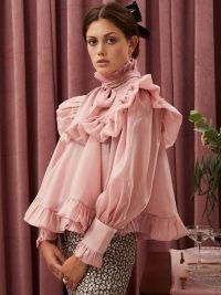 sister jane Grapefruit Ruffle Bow Top Candy Pink ~ full frill trimmed high neck tops ~ romantic fashion