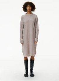 Tibi Boucle Alpaca Slit Cuff Easy Sweater Dress ~ light mauve knitted dresses