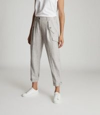 REISS BRIANNA WOOL BLEND CARGO TROUSERS GREY MARL ~ casual pocket detail pants