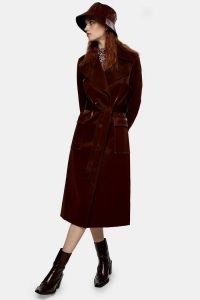 Topshop Brown Liquid Vinyl Trench | autumn colours | self tie belted coats