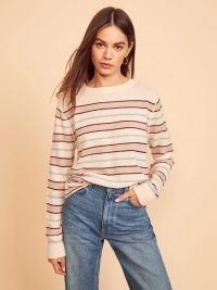 REFORMATION Cashmere Boyfriend Sweater Serenade Stripe ~ relaxed striped sweaters ~ round neck jumpers